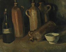 Still Life with Jars (Still life with four jugs, bottles and white bowl), 1885. Creator: Gogh, Vincent, van (1853-1890)