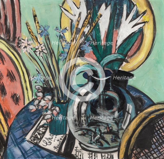 Still Life with Large Glass Ball and Ears of Corn, 1934. Creator: Max Beckmann.