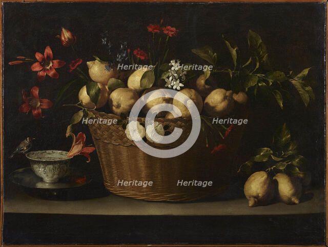 Still Life with Lemons in a Wicker Basket, ca 1643-1649. Creator: Zurbarán, Juan de (1620-1649).