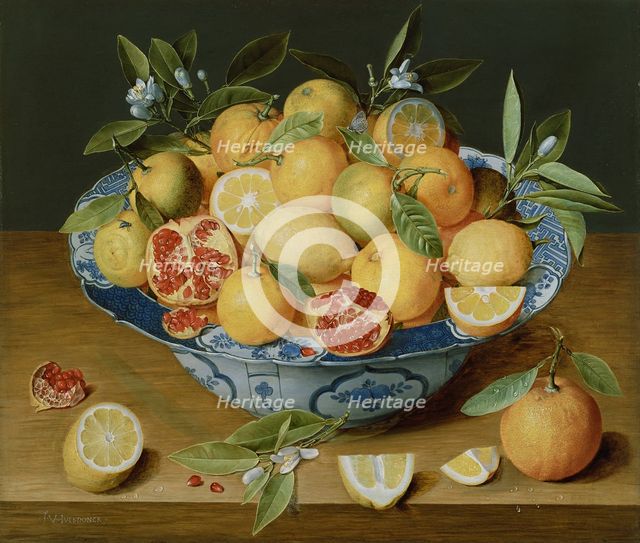 Still Life with Lemons, Oranges and a Pomegranate, c. 1620-1630. Artist: Hulsdonck, Jacob van (1582-1647)