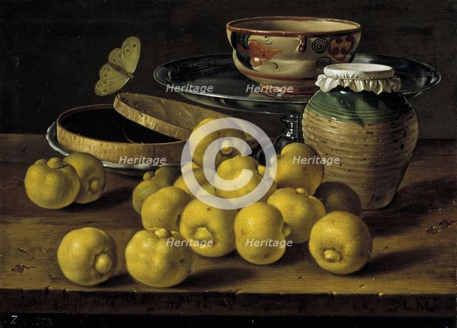 Still life with limes, jam pot and butterfly, Second Half of the 18th century. Artist: Meléndez, Luis Egidio (1716-1780)