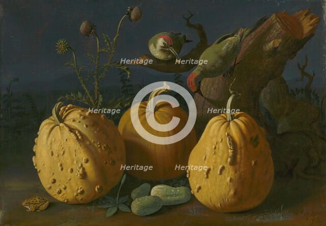Still Life with Pumpkins and Cucumbers, 1734. Creator: Istvan Mihsaly Izbeghy.
