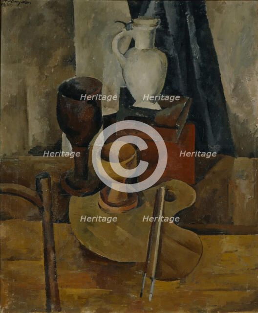 Still Life with Palette, 1920. Creator: Osmiorkin, Alexander Alexandrovich (1892-1953).