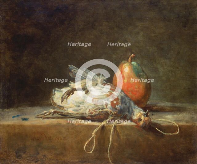 Still Life with Partridge and Pear, 1748. Artist: Chardin, Jean-Baptiste Siméon (1699-1779)