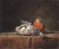 Still Life with Partridge and Pear, 1748. Creator: Jean-Simeon Chardin