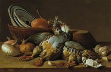 Still Life with Partridges, Onions, Garlic and Vessels, last third of the 18th century. Creator: Luis Meléndez