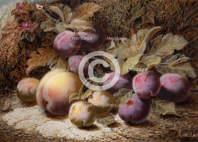 Still Life With Peach And Plums, 1916. Creator: Oliver Clare.