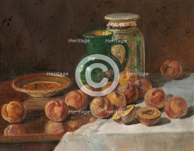Still Life with Peaches, 1917. Creator: Gustav Adolf Obendorf.