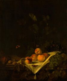 Still Life with Peaches and Grapes, 1680. Creator: Abraham Pietersz van Kalraet