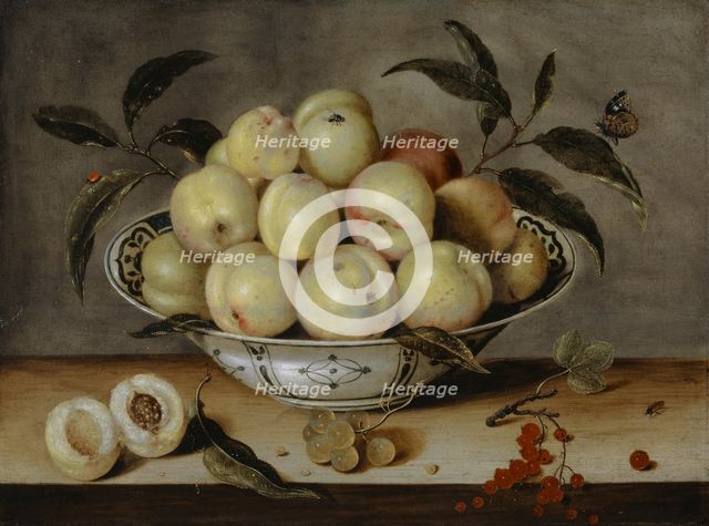 Still Life with Peaches in a Chinese Porcelain Bowl, 1638. Creator: Isaak Soreau.