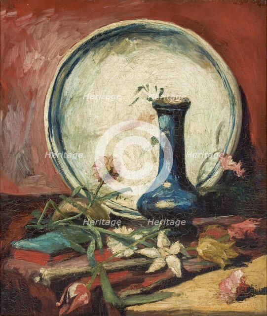 Still Life with Plate, Vase and Flowers, 1884-1885. Creator: Gogh, Vincent, van (1853-1890).