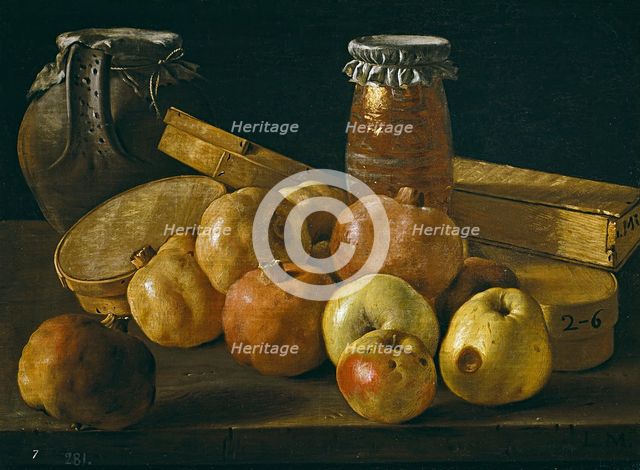 Still Life with Pomegranates and Apples, Boxes of Sweets, and Other Containers, end of 18th centuty. Creator: Luis Meléndez.