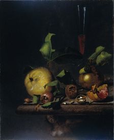 Still Life with Quinces, Medlars and a Glass, 1669-1719. Creator: Martinus Nellius