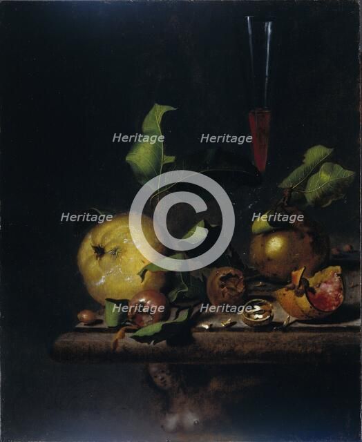 Still Life with Quinces, Medlars and a Glass, 1669-1719. Creator: Martinus Nellius.