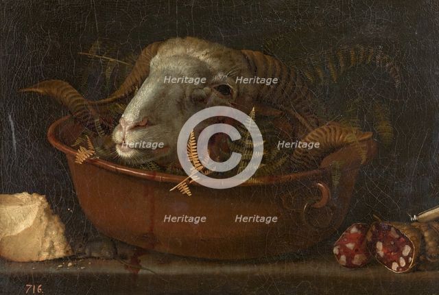 Still life with ram head, 17th century. Creator: Giovanni Benedetto Castiglione.