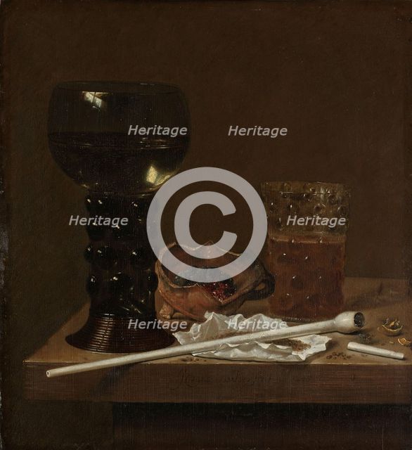 Still Life with Roemer, Beer Glass and a Pipe, 1658. Creator: Jan Jansz van de Velde.