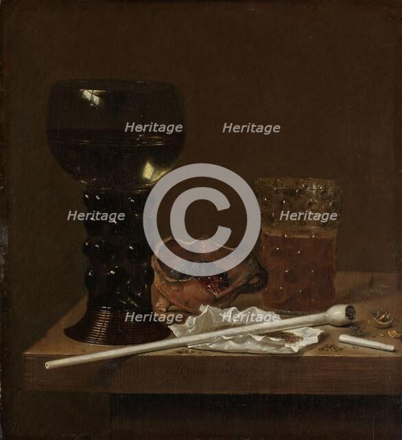 Still Life with Roemer, Beer Glass and a Pipe, 1658. Creator: Jan Jansz van de Velde.