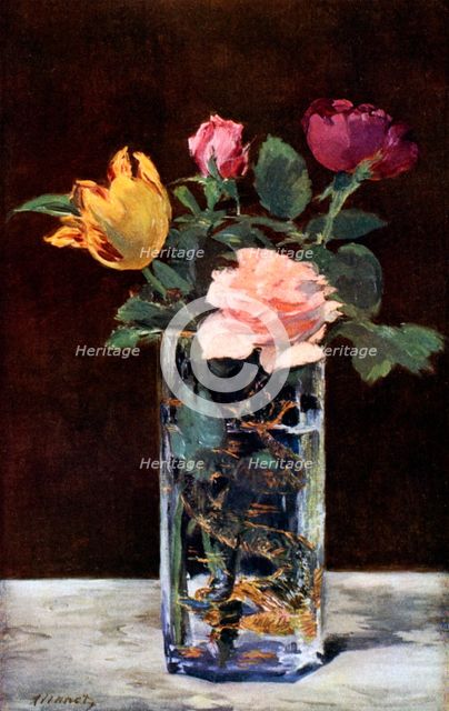 Still life with roses and tulips in a dragon vase, 1882 (1931).Artist: Edouard Manet