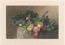 Still life with roses and cabbage leaf, 1836-1892. Creator: Gerardina Jacoba van de Sande Bakhuyzen