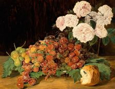 Still life with roses, strawberries and bread, 1827. Creator: Ferdinand Georg Waldmuller
