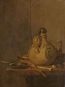 Still Life with Stoneware Jug and Pipes, 1647. Creator: Jan Jansz Treck