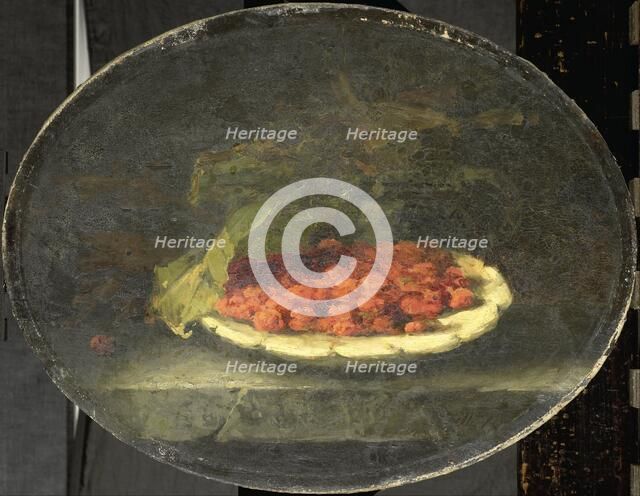 Still life with strawberries in a white bowl, 1880-1896.  Creator: Marguerite Roosenboom.