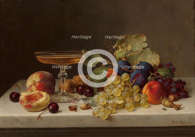 Still Life with Summer Fruits and Champagne , 1875. Creator: Preyer, Emilie (1849-1930).
