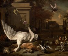 Still Life with Swan and Game before a Country Estate, c. 1685. Creator: Jan Weenix
