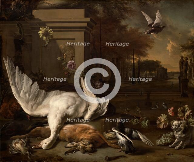 Still Life with Swan and Game before a Country Estate, c. 1685. Creator: Jan Weenix.