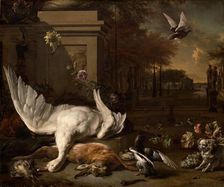 Still Life with Swan and Game before a Country Estate, c. 1685. Creator: Jan Weenix