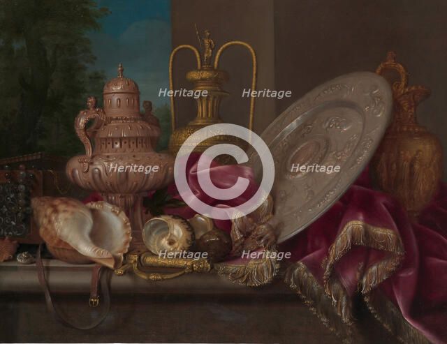 Still Life with Silver and Gold Plate, Shells, and a Sword, fourth quarter 17th century. Creator: Meiffren Conte.