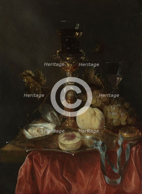 Still Life with Silver-Gilt Glass Holder, c.1654-c.1660. Creator: Abraham van Beyeren.