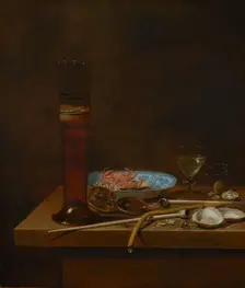 Still life with smoking utensils and crabs, 1657. Artist: Velde, Jan van de III (ca. 1620-1662)