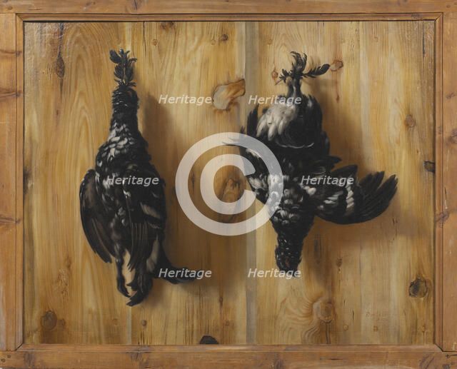 Still life with two grouse against a board wall, 1672. Creator: David Klocker Ehrenstrahl.