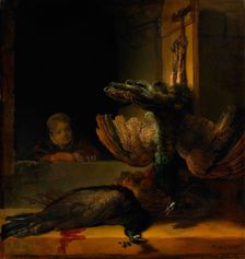 Still life with two Peacocks and a Girl, ca 1639. Artist: Rembrandt van Rhijn (1606-1669)