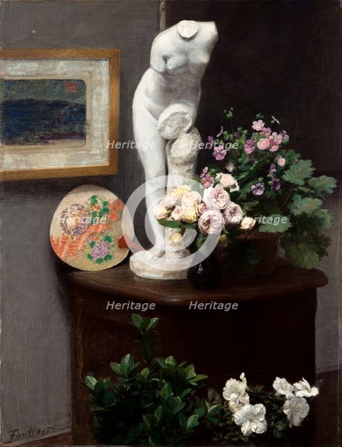 Still Life with Torso and Flowers, 1874. Creator: Fantin-Latour, Henri (1836-1904).