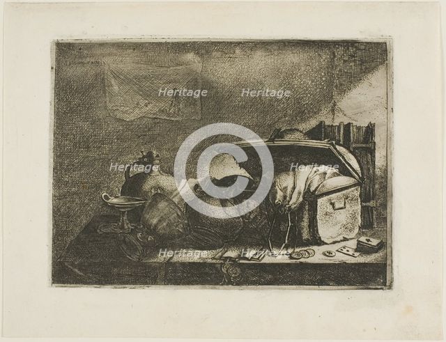 Still Life with Travelling Trunk, 1640s. Creator: Leonard Bramer.