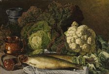 Still Life with Vegetables and Fish, 1876. Creator: Fanny Churberg