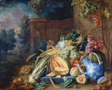 Still Life with Vegetables and Fruit before a Garden Balustrade, 1658. Creator: Cornelis de Heem
