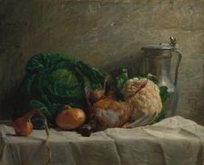 Still Life with Vegetables, Partridge, and a Jug, 1858. Creator: Adolphe-Félix Cals (French, 1810-1880)