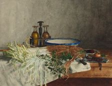 Still Life with Wild Chicory, Chervil, and Cruet, 1863. Creator: Leon Bonvin