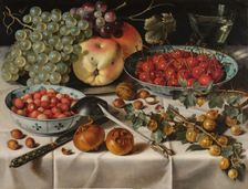 Still Life with Wild Strawberries and Cherries in Two Porcelain Bowls, First Half of 17th cen.. Creator: Claesz, Pieter (c. 1597-1660)