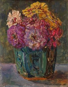 Still Life with Zinnias in a green Jar, 1910. Creator: Floris Hendrik Verster