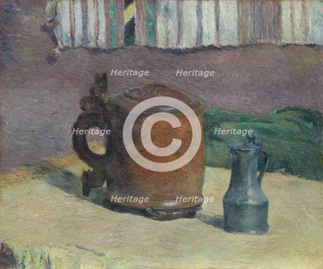 Still Life: Wood Tankard and Metal Pitcher, 1880. Creator: Paul Gauguin.