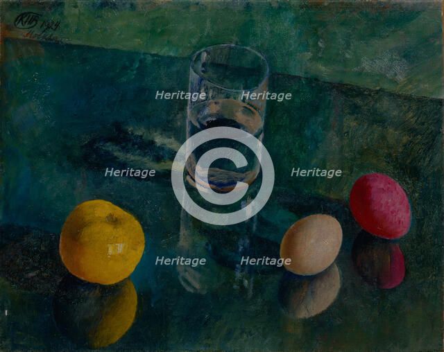 Still Life Against A Green Background, 1924. Artist: Petrov-Vodkin, Kuzma Sergeyevich (1878-1939)