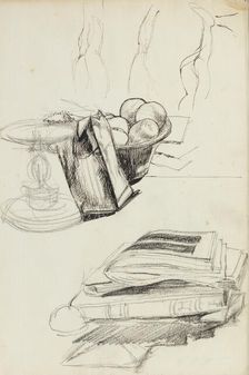Still life and pile of books, c1900-1940. Creator: Francis Ernest Jackson