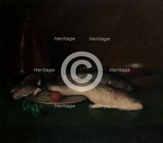 Still Life: Fish, by 1908. Creator: William Merritt Chase.