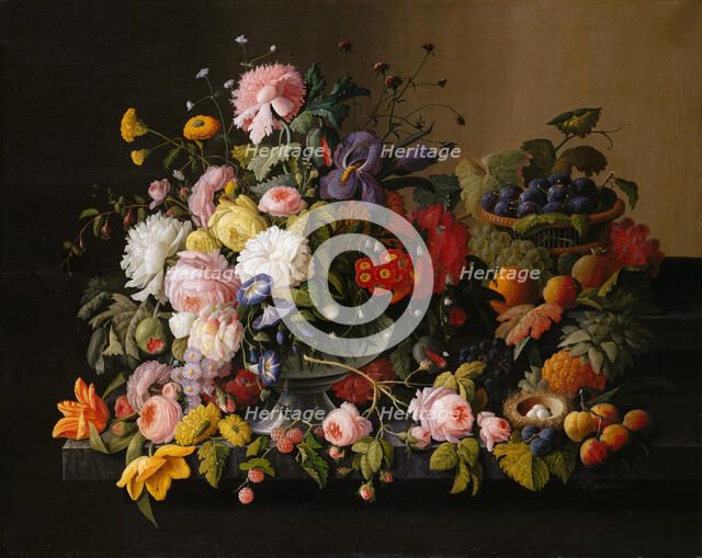 Still Life: Flowers and Fruit, 1850-55. Creator: Severin Roesen.