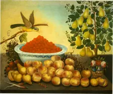 Still Life: Fruit, Bird, and Dwarf Pear Tree, 1856. Creator: Charles V. Bond