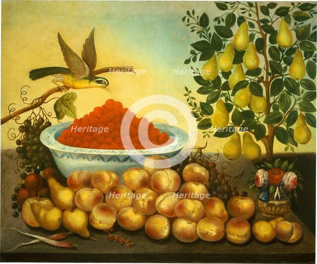 Still Life: Fruit, Bird, and Dwarf Pear Tree, 1856. Creator: Charles V. Bond.